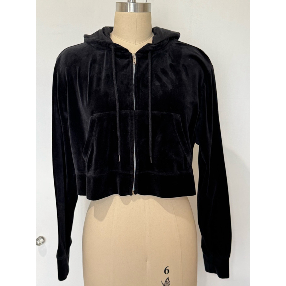 Women's Colsie Black Velour Full Zip Hoodie XL front pockets